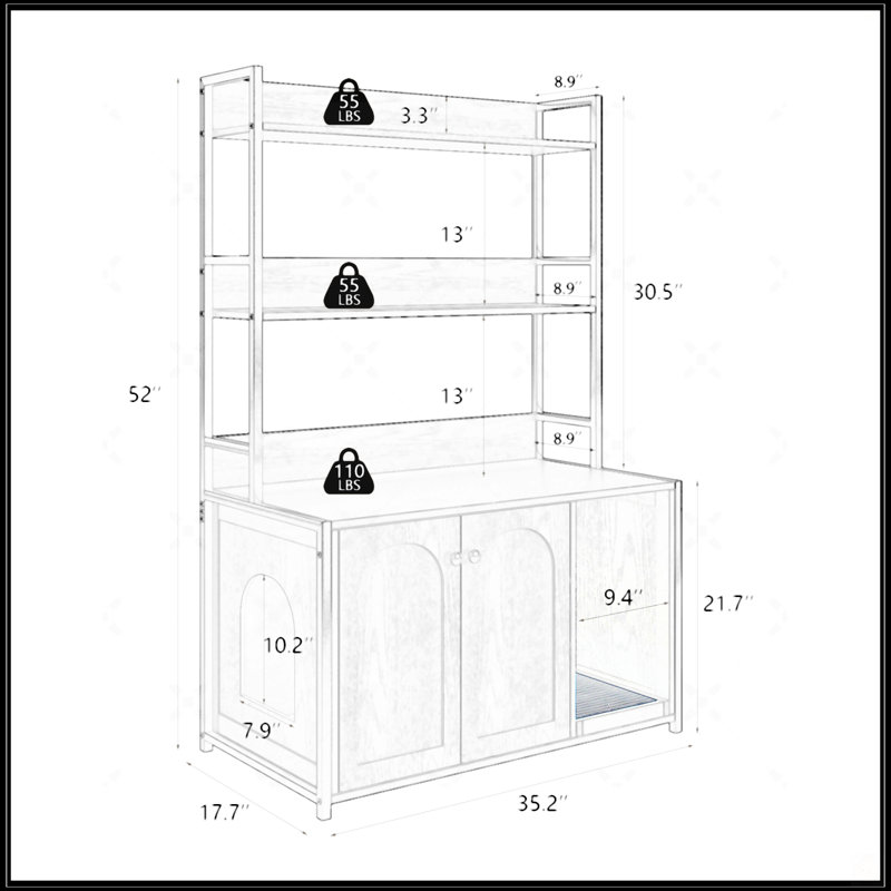 Large Cat Litter Box Enclosure With Shelf Storage, Brown