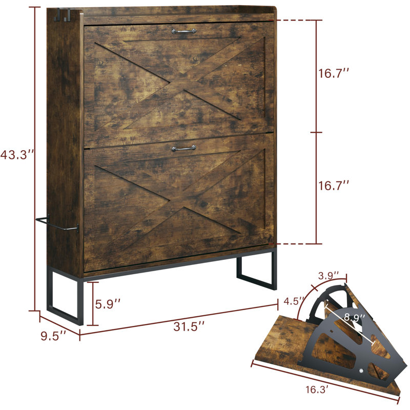 Shoe Cabinet With 2 Flip Drawers Rustic Wood Shoe Storage For Entryway