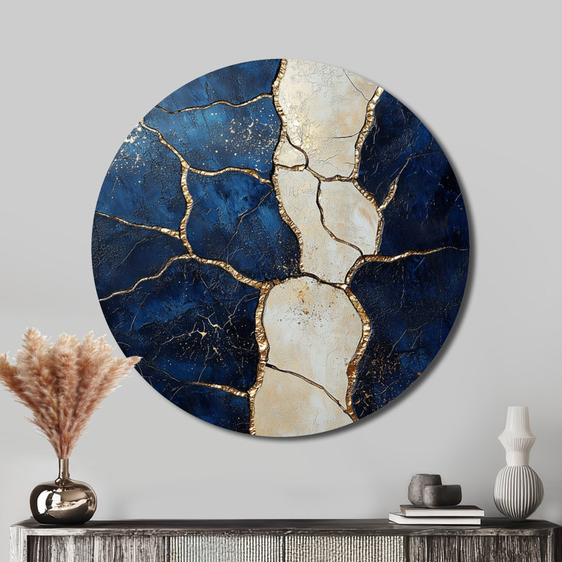«Soft Neutral Coastal Marble Balance II», art mural rond en métal moderne, H 29 po x l 29 po