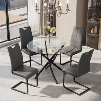 36in Round Glass Top Pedestal Dining Set