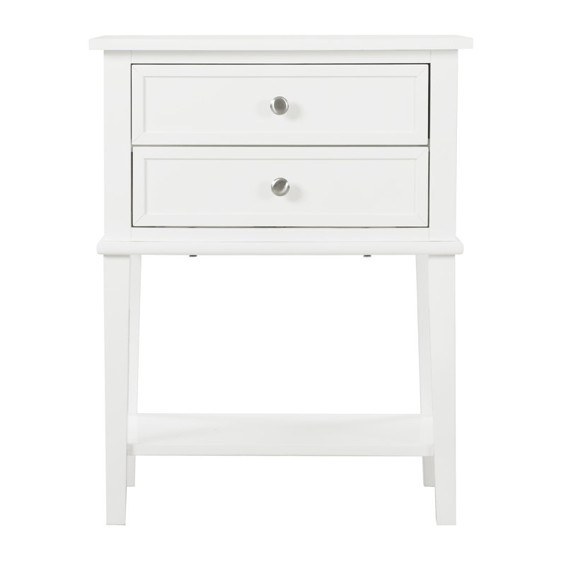 Table de chevet 2 tiroirs Newton, blanc, Blanc