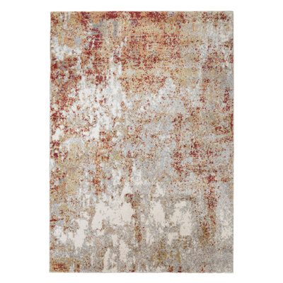 Tapis abstrait ivoire et rouge 8 pi x 10 pi