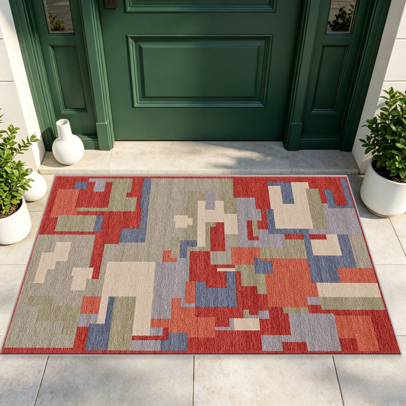 Red Abstract Blocks carpet-easy to clean, machine-washable, soft and comfortable; suitable for door mats, kitchens, living rooms, bedrooms, corridors, and laundry areas. Easy to clean, durable carpet for home decoration.