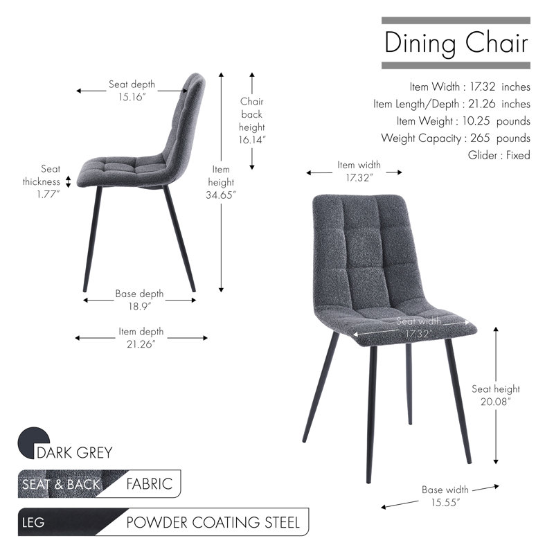 Chaises de salle à manger capitonnées Kashlyn, Gris foncé