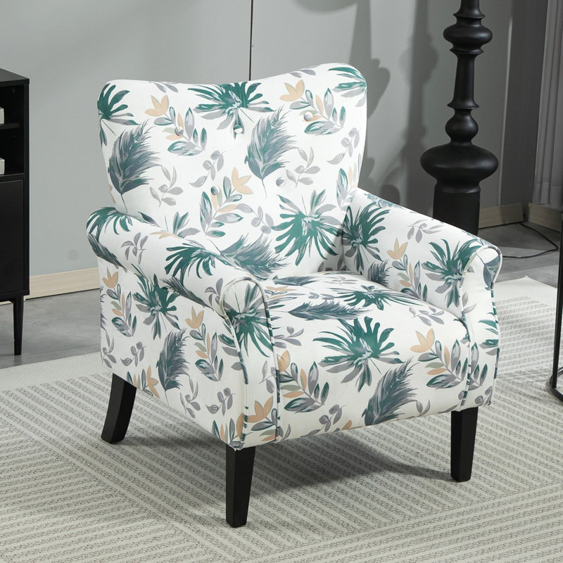 upholstery modern armchair with wood legs and wing back, Green Polyester