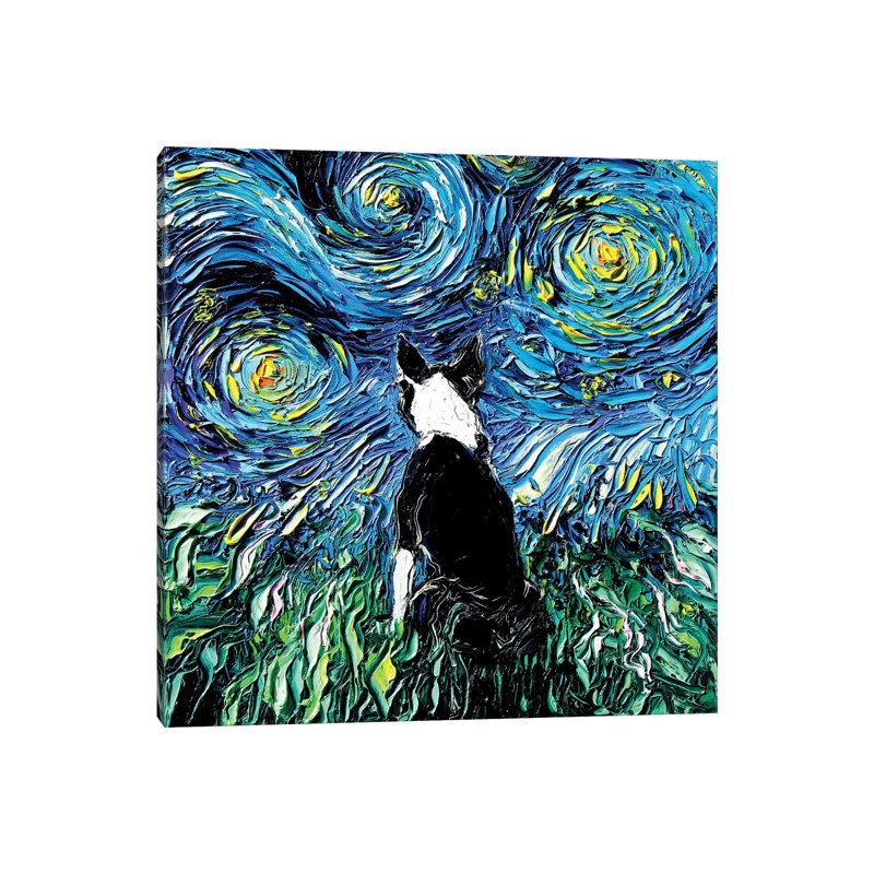 Boston Terrier Night by Aja Trier - Wrapped Canvas Print, 30.48 cm H x 30.48 cm W