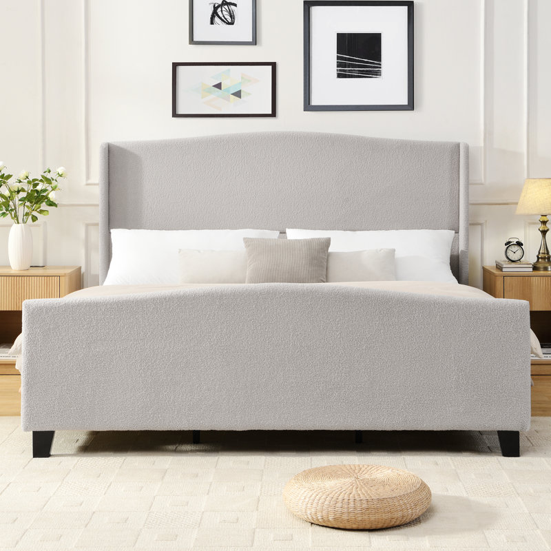 Bed Frame With Upholstered Headboard And Footboard, Gray, Très grand lit