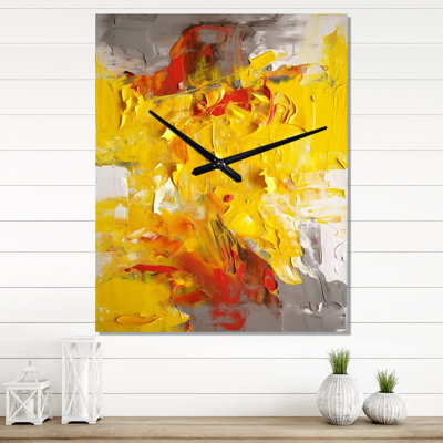 Joyful Chaos In Yellow And Gray - Abstract Collages Wall Clocks