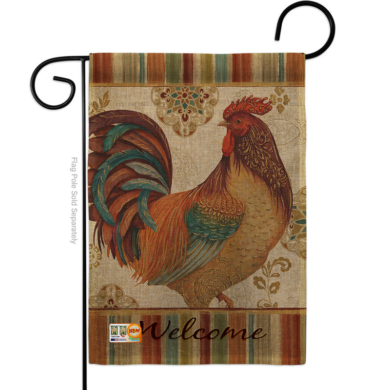 Drapeau de jardin 2 côtés en toile jute 1 pi 6,5 po x 1 po welcome "welcome coq animaux impressions