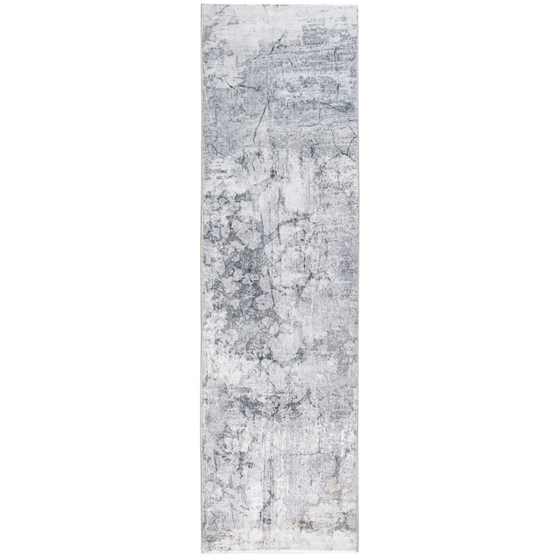 Gray Distressed Marble Area Rug, Runner 2' x 7'
