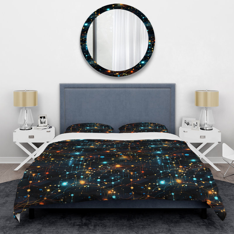 Ensemble de housse de couette Blue Quantum Matrix Vision Geometric I, Housse de couette simple + 1 taie décorative stan