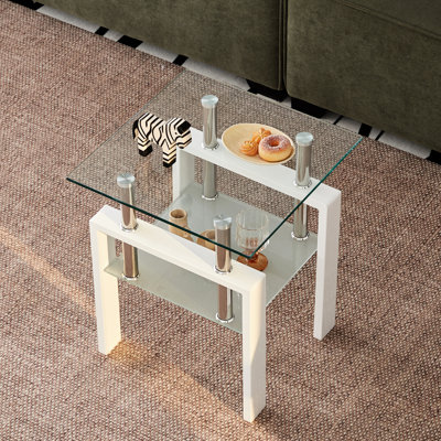 2 tables de rangement en verre trempé, de style salon et côté verre, élégantes et fonctionnelles