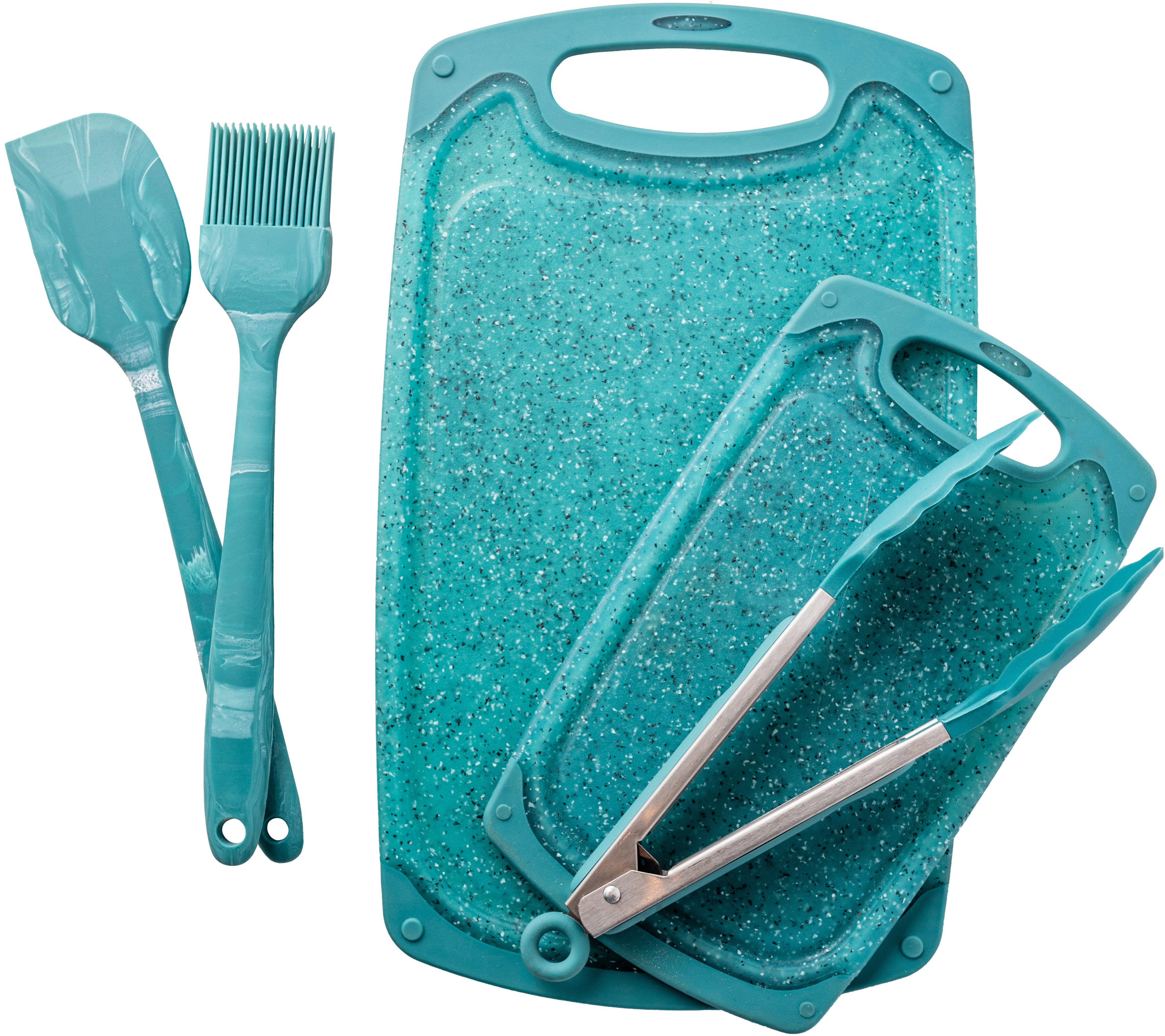 Lazuro Plastic Cutting Boards & Utensil Set - Non-slip Kitchen Chopping  Board Juice Groove, Easy Grip Handle With Silicone Brush, Spatula And  Cooking Tongs For Nonstick Cookware. Dishwasher Safe. Bpa Free