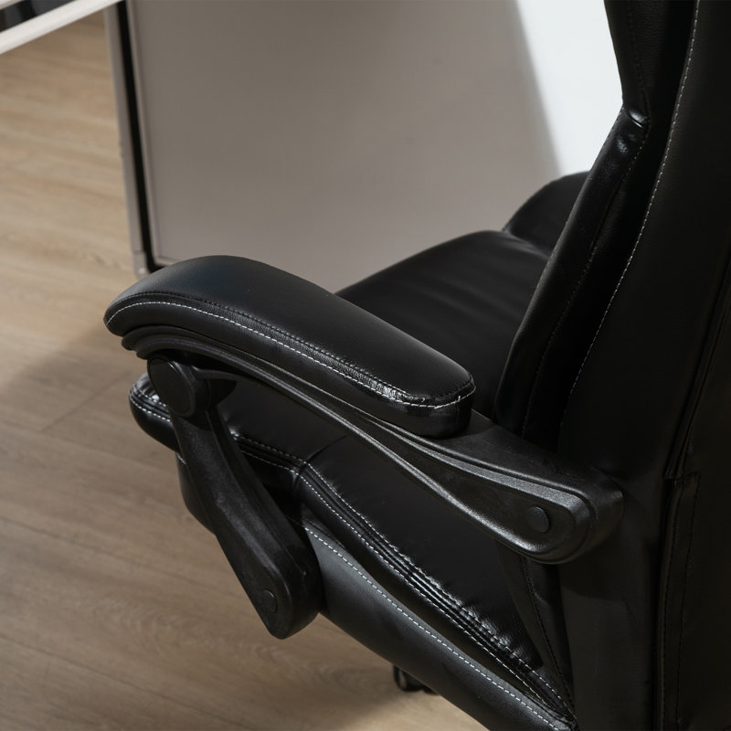 High Back Massage Office Chair With 6-Point Vibration, 5 Modes, Executive Chair, PU Leather Swivel Chair With Reclining Back, And Retractable Footrest, Black