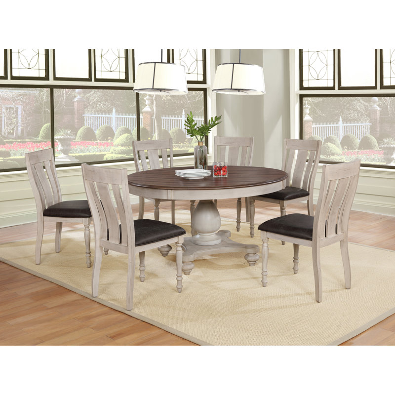 Mixon Pedestal Dining Set, 7 Pieces: 1 Table, 6 Chairs