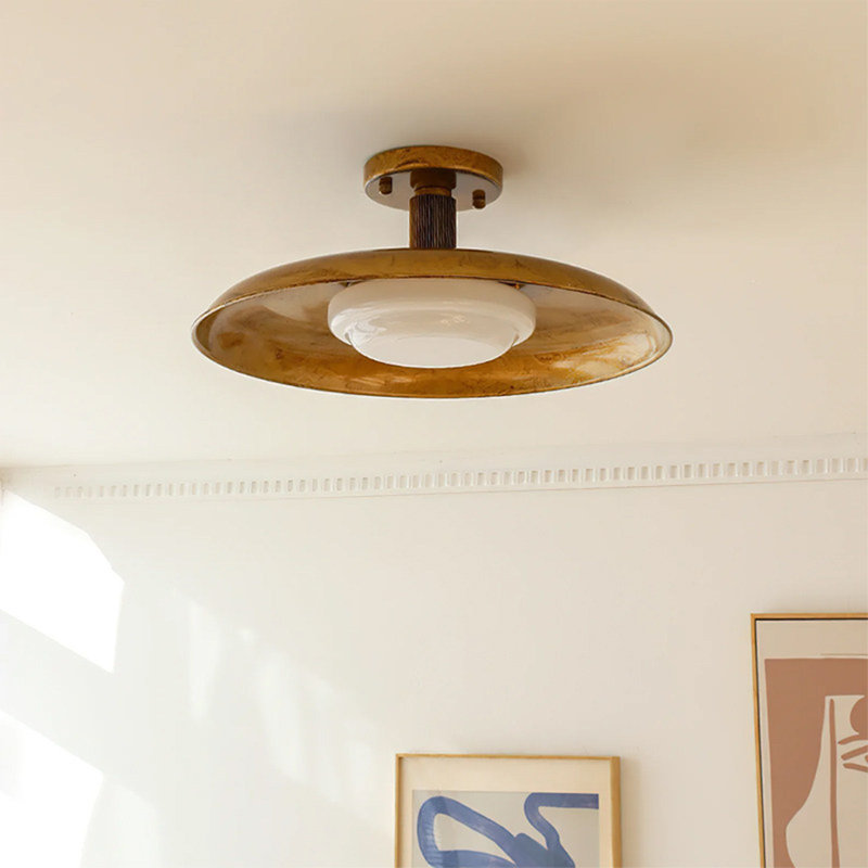 Plafonnier encastré de luxe vintage en fer forgé vieilli de 50 cm (19,69 po) avec abat-jour intérieur en acrylique – Lampe de plafond minimaliste pour couloir, entrée, chambre ou bureau