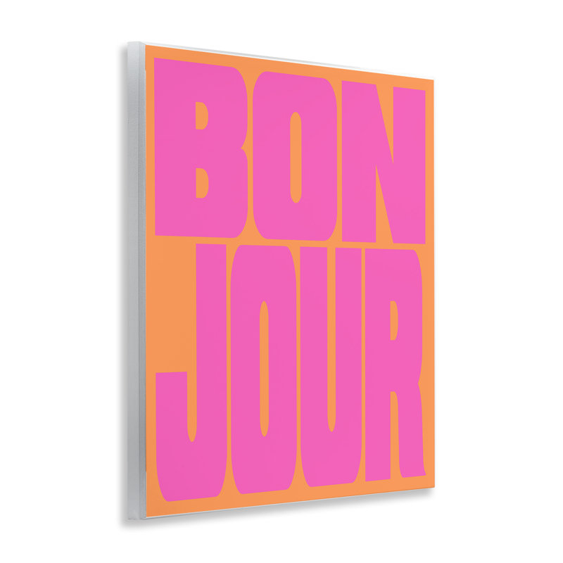Plaque murale rose et orange Bonjour, design par House of Lulu