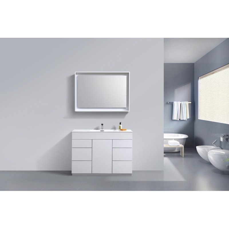 Ebling 47.5'' Single Bathroom Vanity with Acrylic Top, Gloss White
