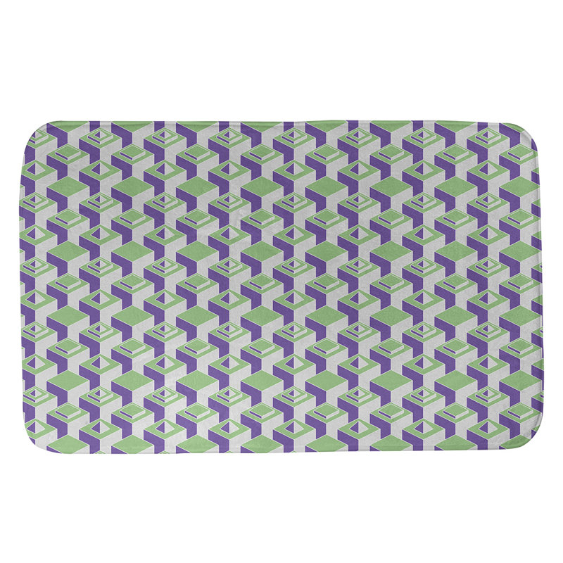 Tapis de bain géométrique antidérapant à motif de gratte-ciels, l 21 po x L 34 po, Vert/mauve