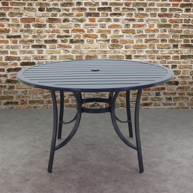 Abbie-Lea Round Metal Outdoor Dining Table With Umbrella Hole , 48'' in. W 48'' in. D, Dark Gray