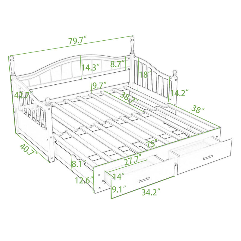Wood Twin Extendable Daybed with Drawers and Twin Trundle, Espresso