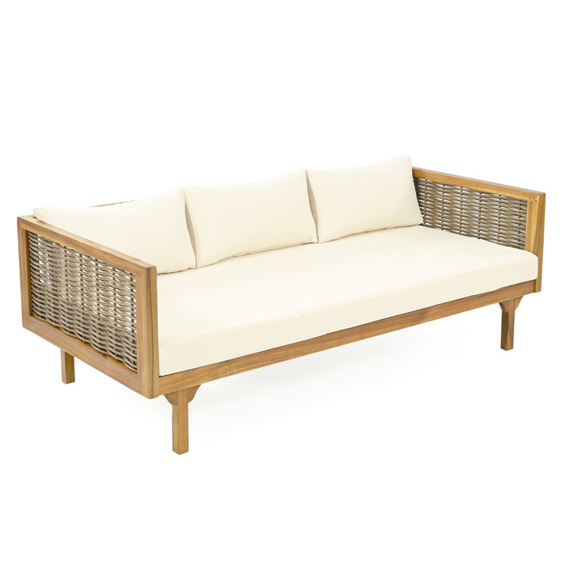 Claremont 3 Seater Daybed with Rattan Arms, Teak/Beige