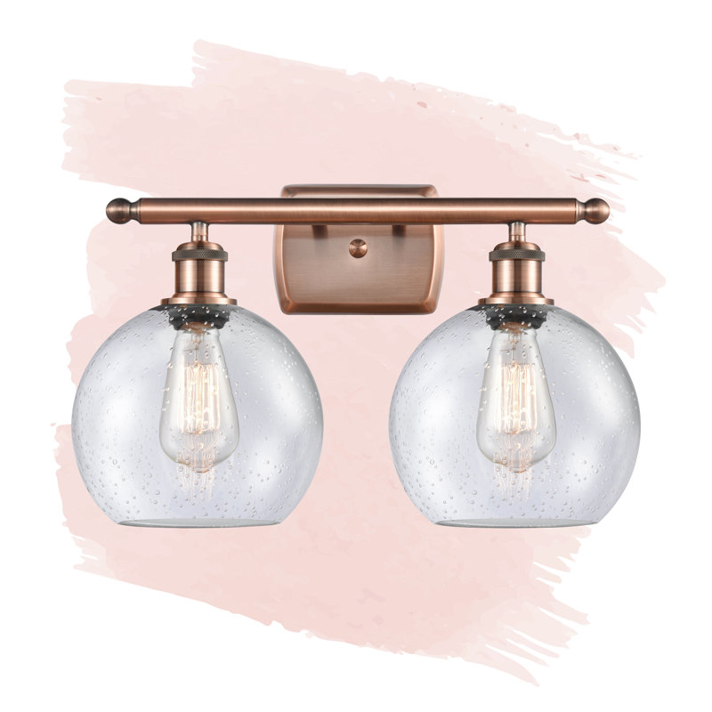 Éclairage de salle de bain à intensité variable à 2 lumières Baptista, Blanc mat à bulles, Cuivre antique