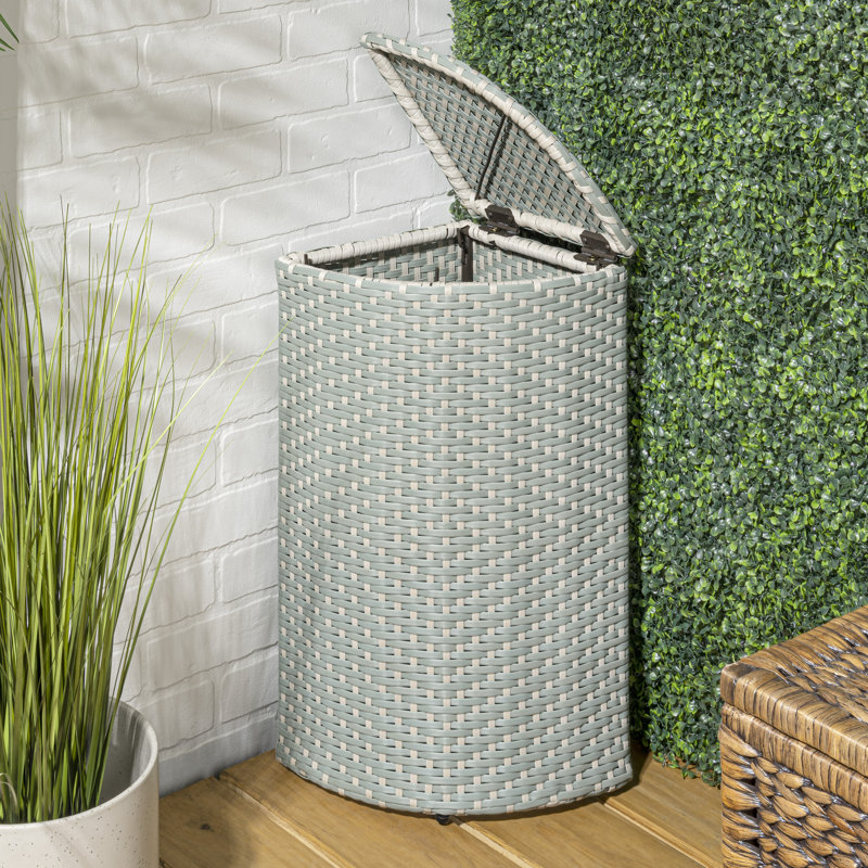 Mint Blue and White Plastic Corner Outdoor Trash Can
