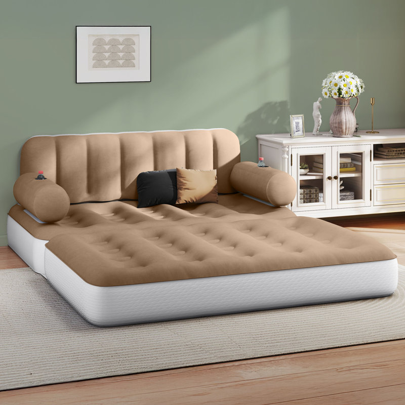 Grand matelas gonflable surélevé avec pompe portative, Beige