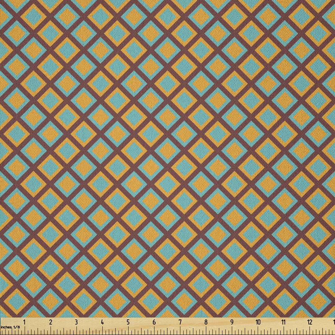 Stoff als Meterware, Einfache Rhombus Zellen Tile, Retro, Himmelblau Ringelblume