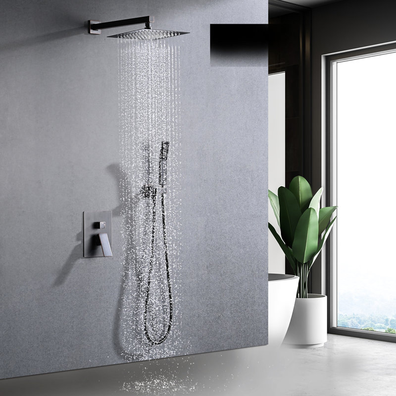 Pommeau de douche effet pluie de 25 cm et robinet à douchette amovible en bronze huilé pour salle de bain murale avec style de montage