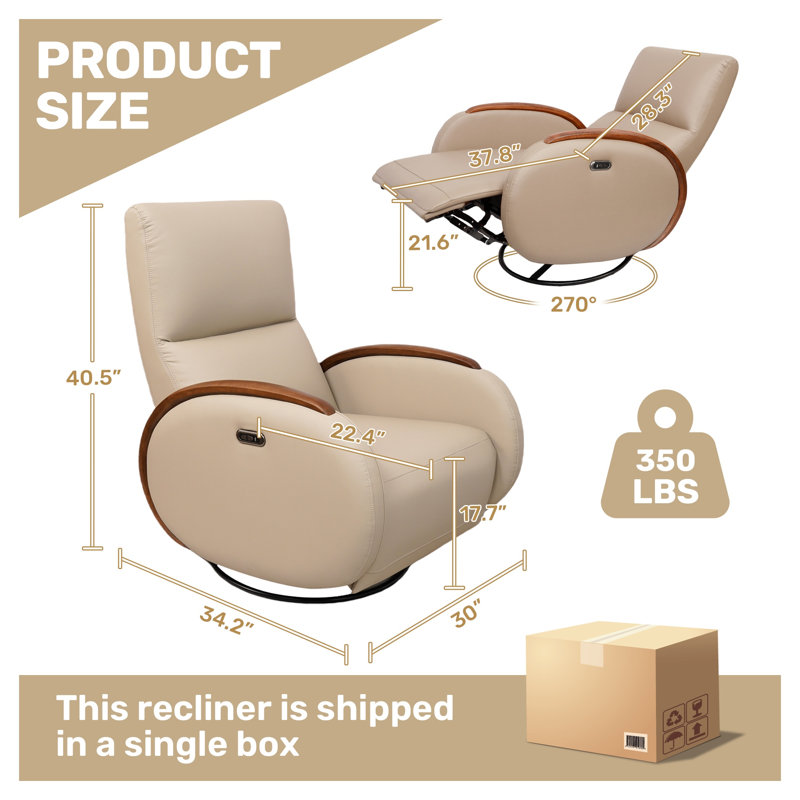 Fauteuil inclinable électrique simple en cuir technique abricot avec position réglable à plat