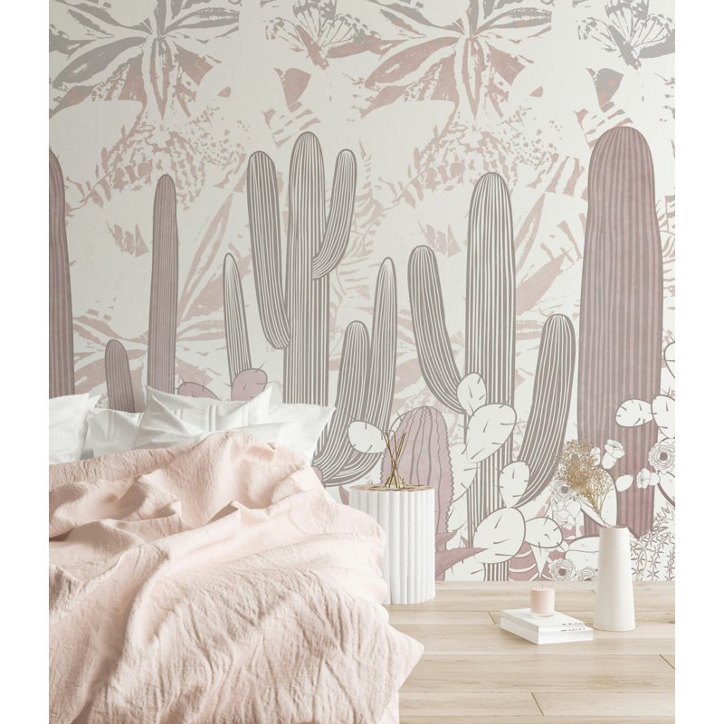 Papier peint botanique Blush Desert Cactus, L 49,92 po x l 75 po