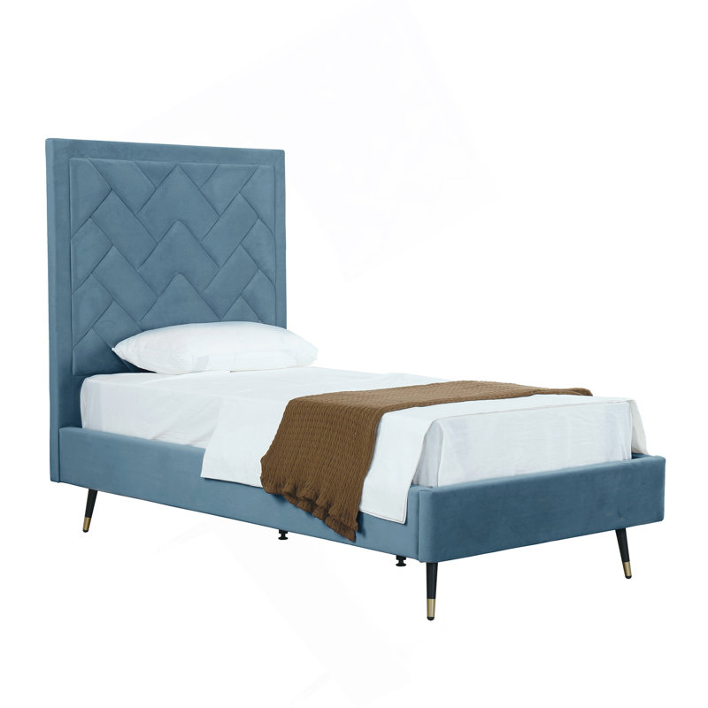 Lit tapissier en velours Crosby, Bleu, Simple