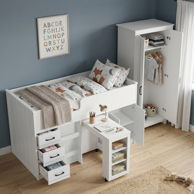 Limestone Kids Midsleeper With Wardrobe Bedroom Set, White