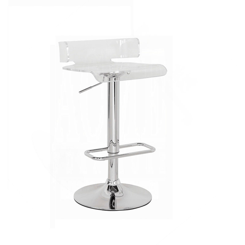 Tabouret de bar à hauteur réglable avec siège pivotant, finition acrylique transparente et chrome, mobilier de cuisine moderne, design élégant et confortable