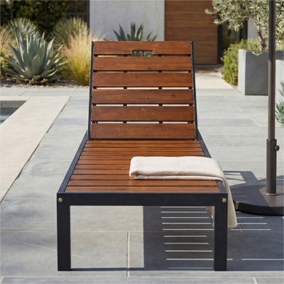 Méridiennes d'extérieur, chaises longues de piscine, fauteuil inclinable d'extérieur avec dossier réglable pour patio, bord de piscine ou plage, noir et brun