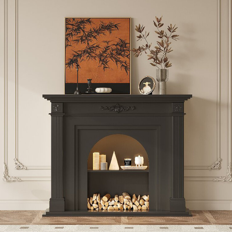 Foyer électrique noir en bois massif, H 43,31 po x l 47,24 po x P 12,6 po