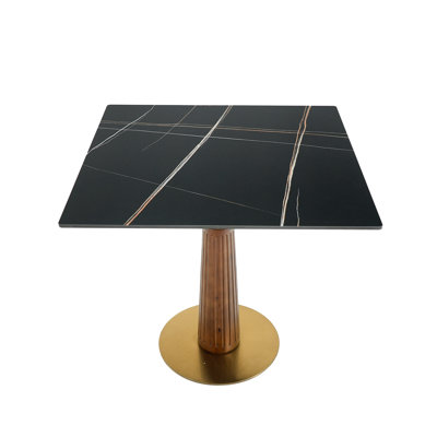 Table de conférence carrée moderne en pierre frittée avec base en bois massif