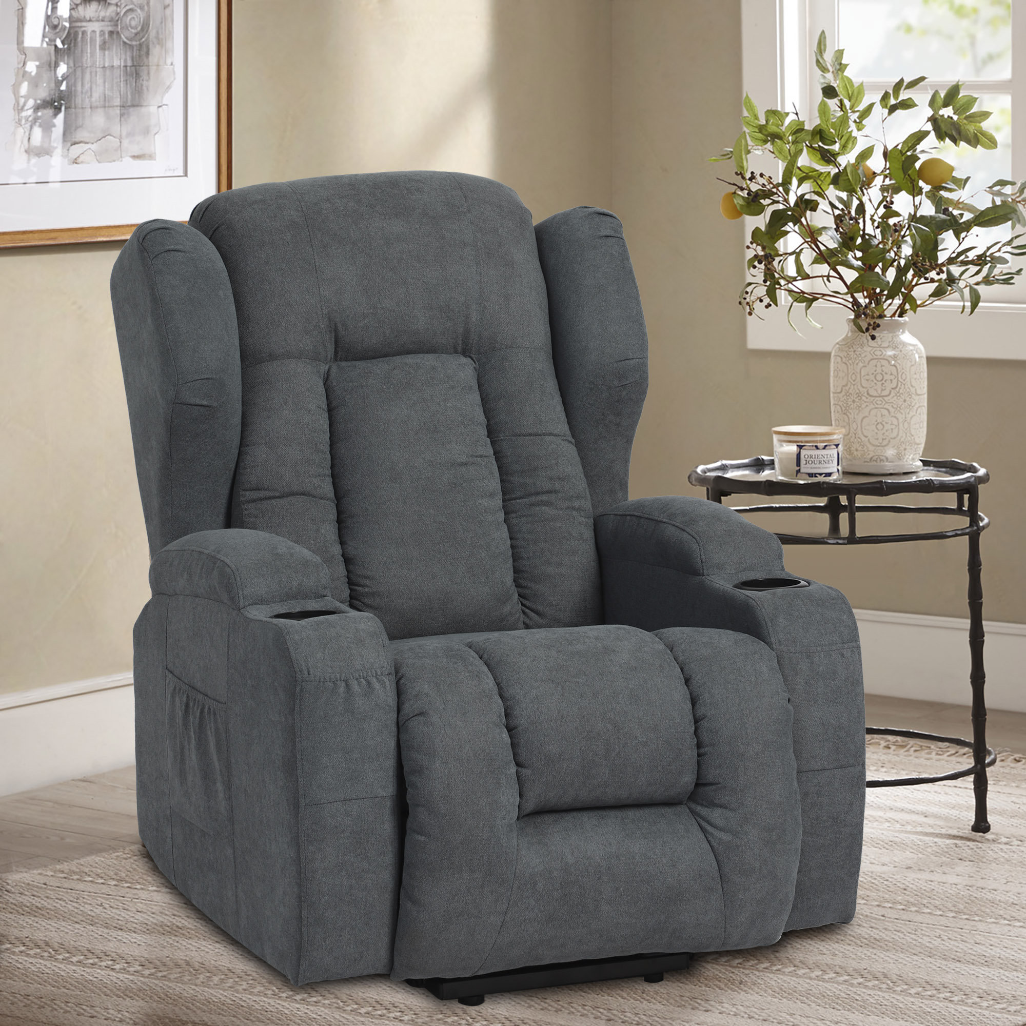 Power Lift Recliner Chair with Heat and Massage Home Theater Recliner, Pillow Included Latitude Run Upholstery Color: Brown