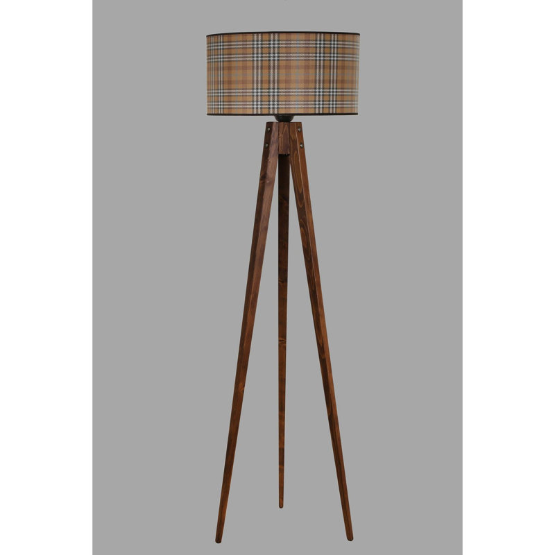 Lampe sur pied élégante en bois avec abat-jour en tissu Luro, douille E27 de 60 W, longueur de l'abat-jour de 24 cm et diamètre de 17,7 po | Hauteur totale: 5 pi | Peinture électrostatique durable séchée au four | Interrupteur marche / arrêt | Parfait pour le salon et la chambre à coucher