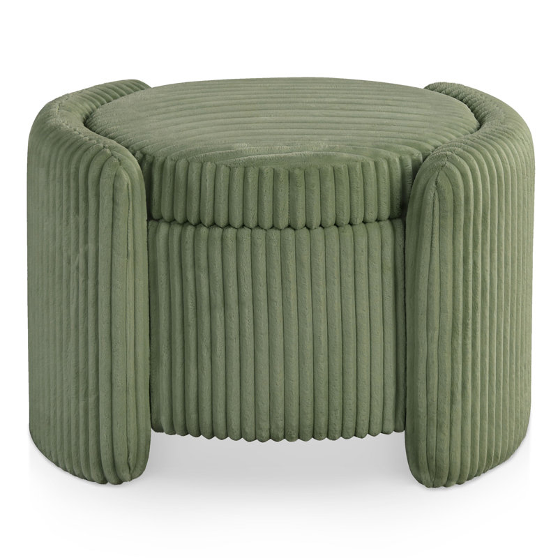 Buckler Round Storage Ottoman, Green