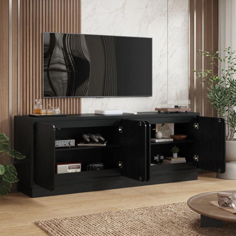 Meuble télé moderne avec trous pour câbles, Noir