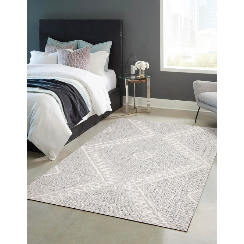 Tapis gris rectangulaire en polyester / polypropylène tissé à plat à la machine Arefa de 5 pi x 7 pi, Rectangle 5 pi x 7 pi