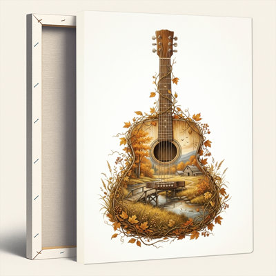 Ensemble de 1 tableau sur toile représentant une guitare d'automne