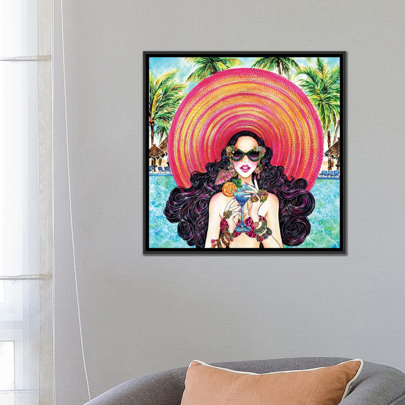 «Palm Hat», impression sur toile, H 18 po x l 18 po x P 1,5 po, Toile avec cadre noir, Pas de tapis