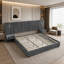 Cadre de lit king size capitonné en tissu chenille, design plissé, table de chevet intégrée et structure robuste - Sommier non requis, gris foncé