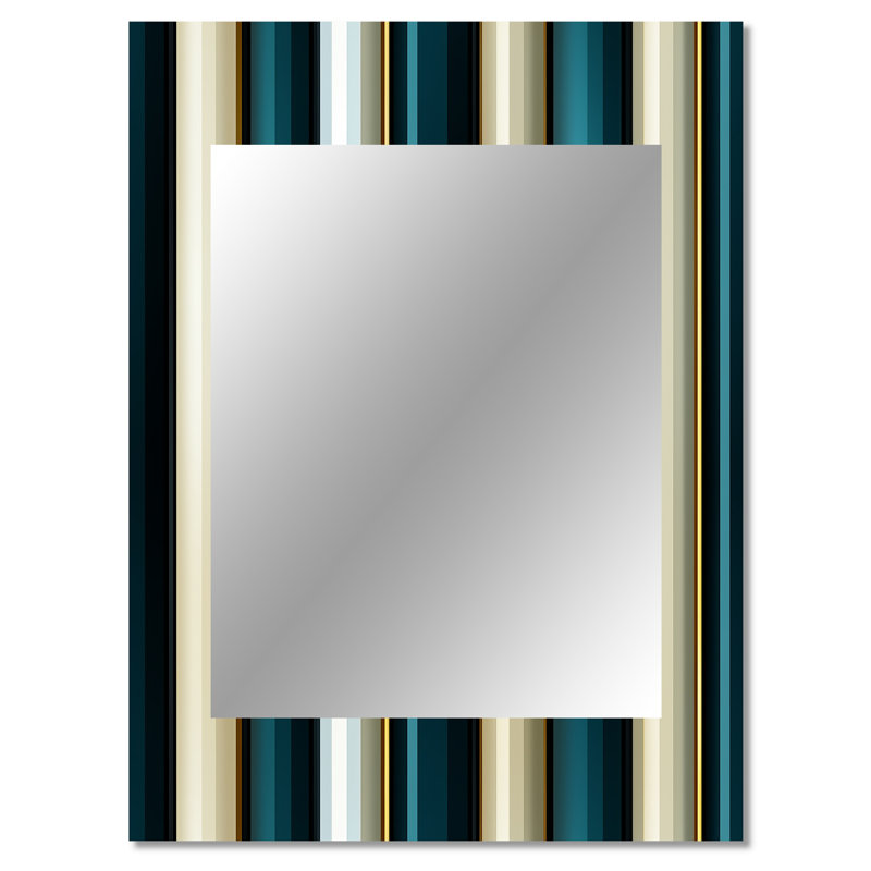 Hydea bleu sarcelle et or élégant motif rayé - miroir mural rayé, rayé, miroir décoratif abstrait, impression d'art en métal