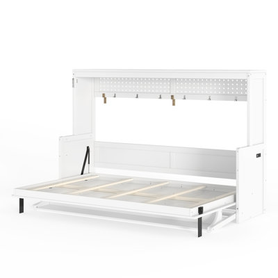 Full Size Murphy Bed with a desk, USB Charging Station,White