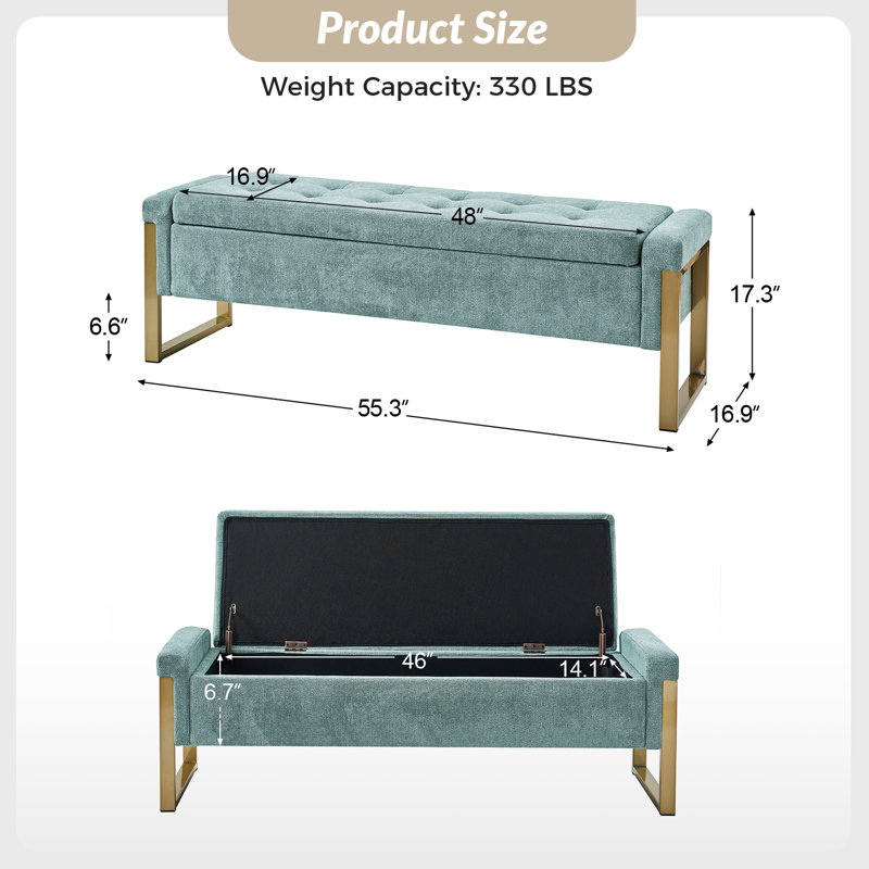Banc de rangement rembourré Shanieka, Sauge